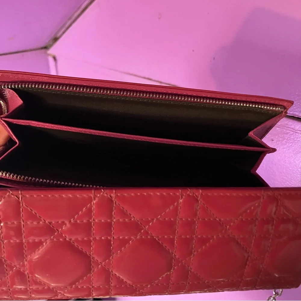 Christian Dior patent cannage lady Dior wallet on chain